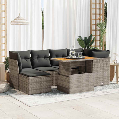 Set De Sofás De Jardín 7 Pzas Con Cojines Ratán Sintético Negro