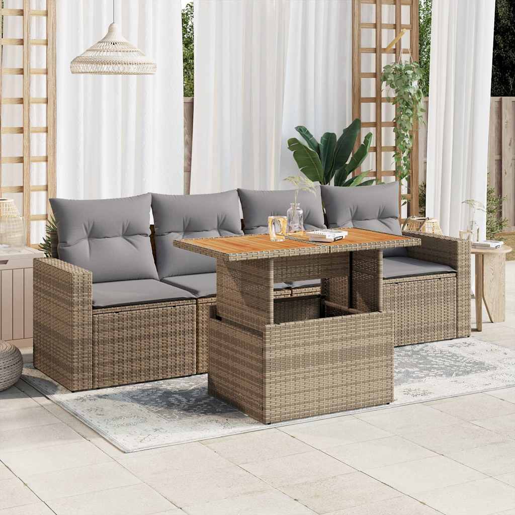 Juego De Sofás Jardín Con Cojines 5 Pzas Ratán Sintético Beige