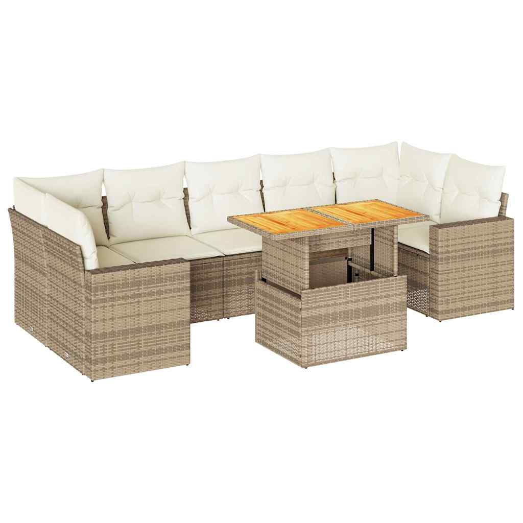 Set De Sofás De Jardín Y Cojines 8 Piezas Ratán Sintético Beige