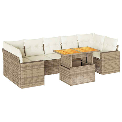 Set De Sofás De Jardín Y Cojines 8 Piezas Ratán Sintético Beige