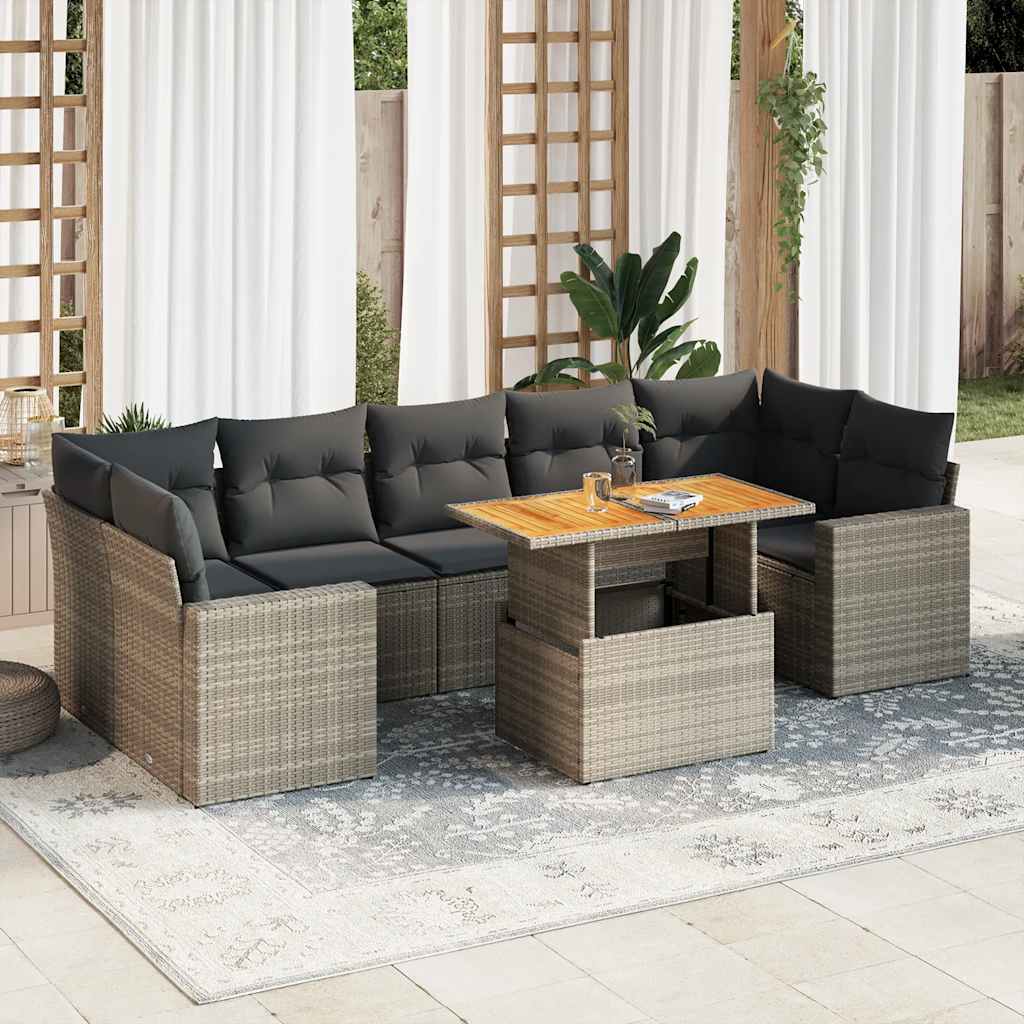 Set De Sofás De Jardín Y Cojines 8 Piezas Ratán Sintético Beige
