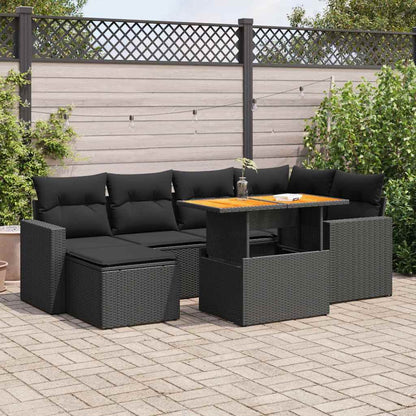 Set De Sofás De Jardín 7 Pzas Con Cojines Ratán Sintético Negro