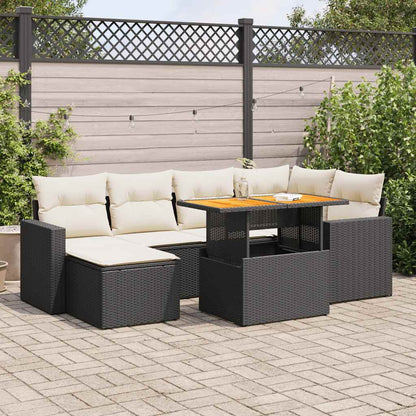 Set De Sofás De Jardín 7 Pzas Con Cojines Ratán Sintético Negro