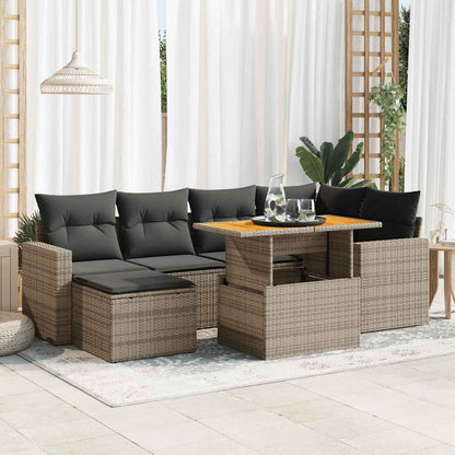 Set De Sofás De Jardín 7 Pzas Con Cojines Ratán Sintético Negro