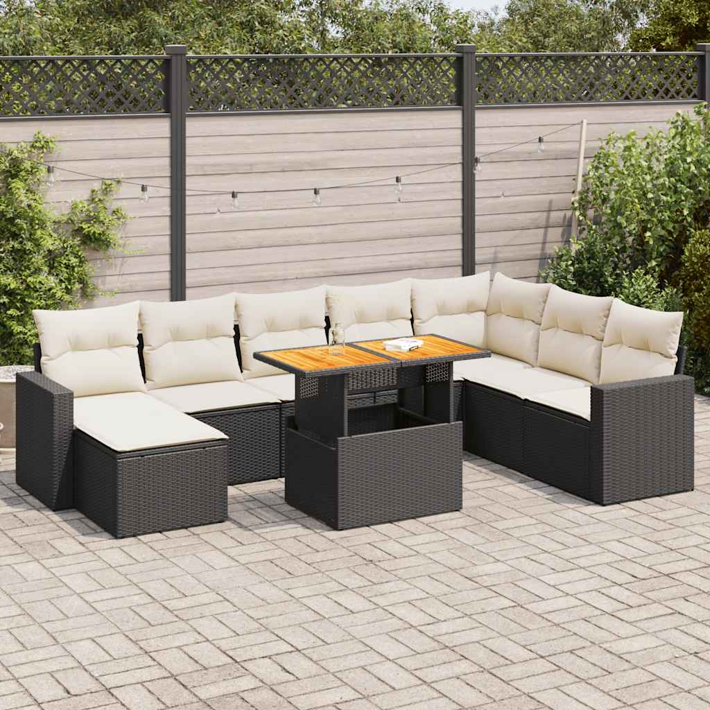 Set De Sofás De Jardín Con Cojines 9 Pzas Ratán Sintético Negro