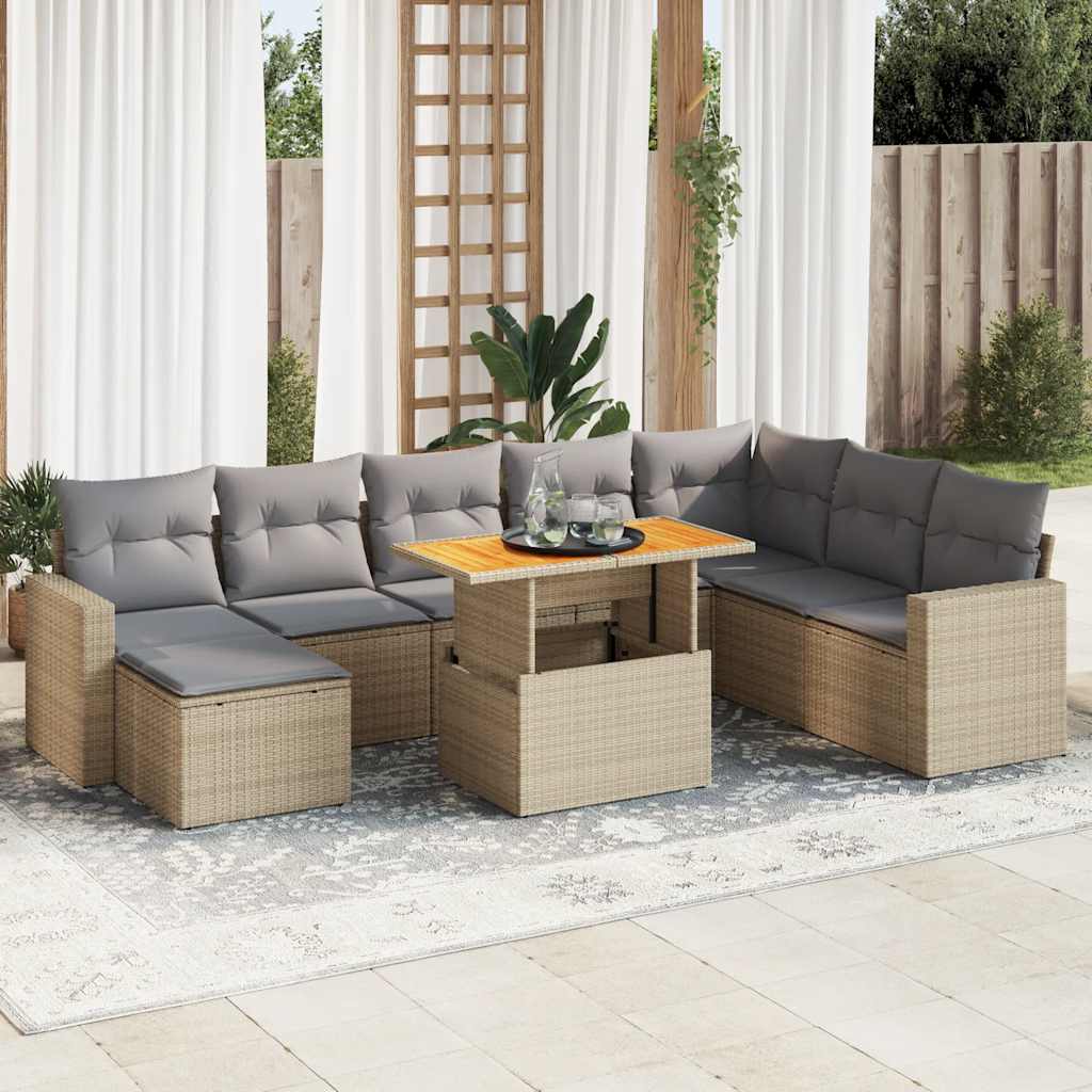 Set De Sofás De Jardín Con Cojines 9 Pzas Ratán Sintético Negro