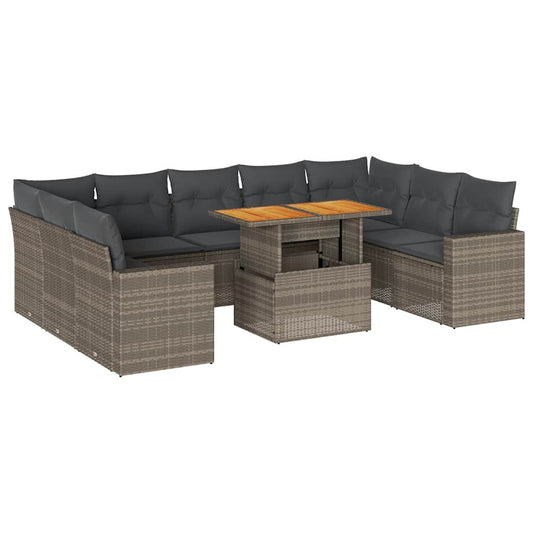 Set De Sofás De Jardín Y Cojines 10 Pzas Ratán Sintético Gris