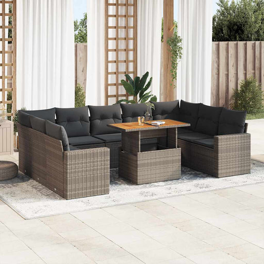 Set De Sofás De Jardín Y Cojines 10 Pzas Ratán Sintético Gris
