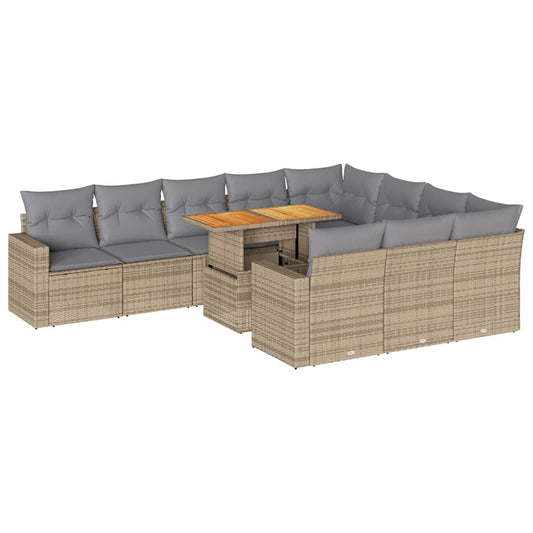 Set De Sofás De Jardín 11Pzas Con Cojines Ratán Sintético Beige