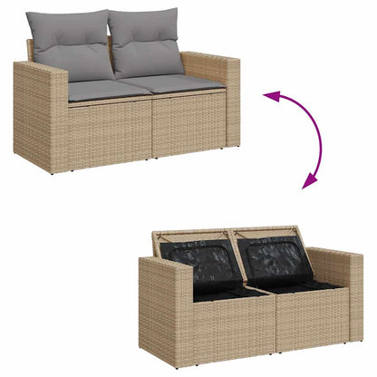 Set De Sofás De Jardín 11Pzas Con Cojines Ratán Sintético Beige