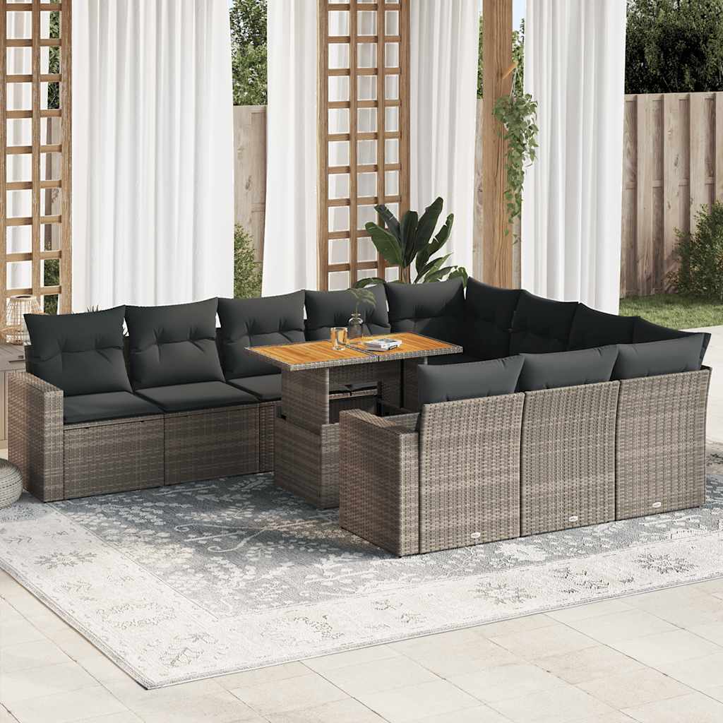 Set De Sofás De Jardín 11Pzas Con Cojines Ratán Sintético Beige