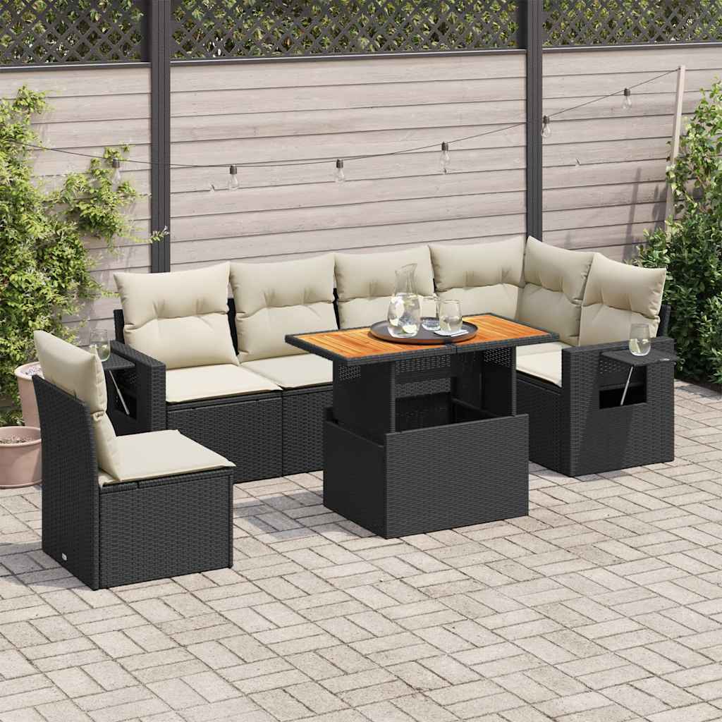 Set Sofás De Jardín 7 Piezas Y Cojines Ratán Sintético Beige