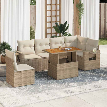 Set Sofás De Jardín 7 Piezas Y Cojines Ratán Sintético Beige