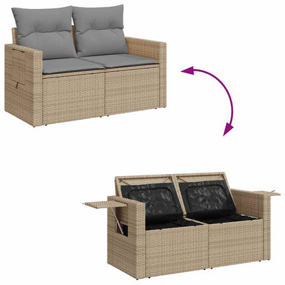 Set Sofás De Jardín 7 Piezas Y Cojines Ratán Sintético Beige