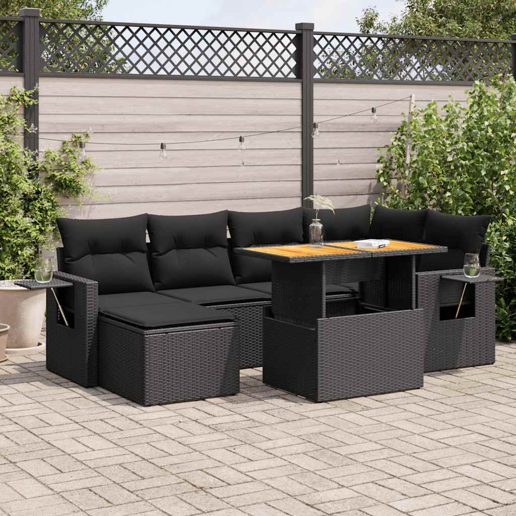 Set Sofás De Jardín 7 Piezas Y Cojines Ratán Sintético Beige