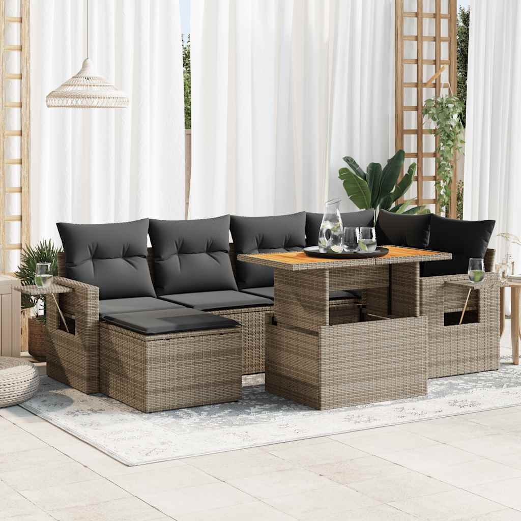 Set Sofás De Jardín 7 Piezas Y Cojines Ratán Sintético Beige