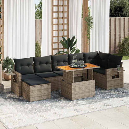 Set De Sofás De Jardín Y Cojines 8 Piezas Ratán Sintético Beige