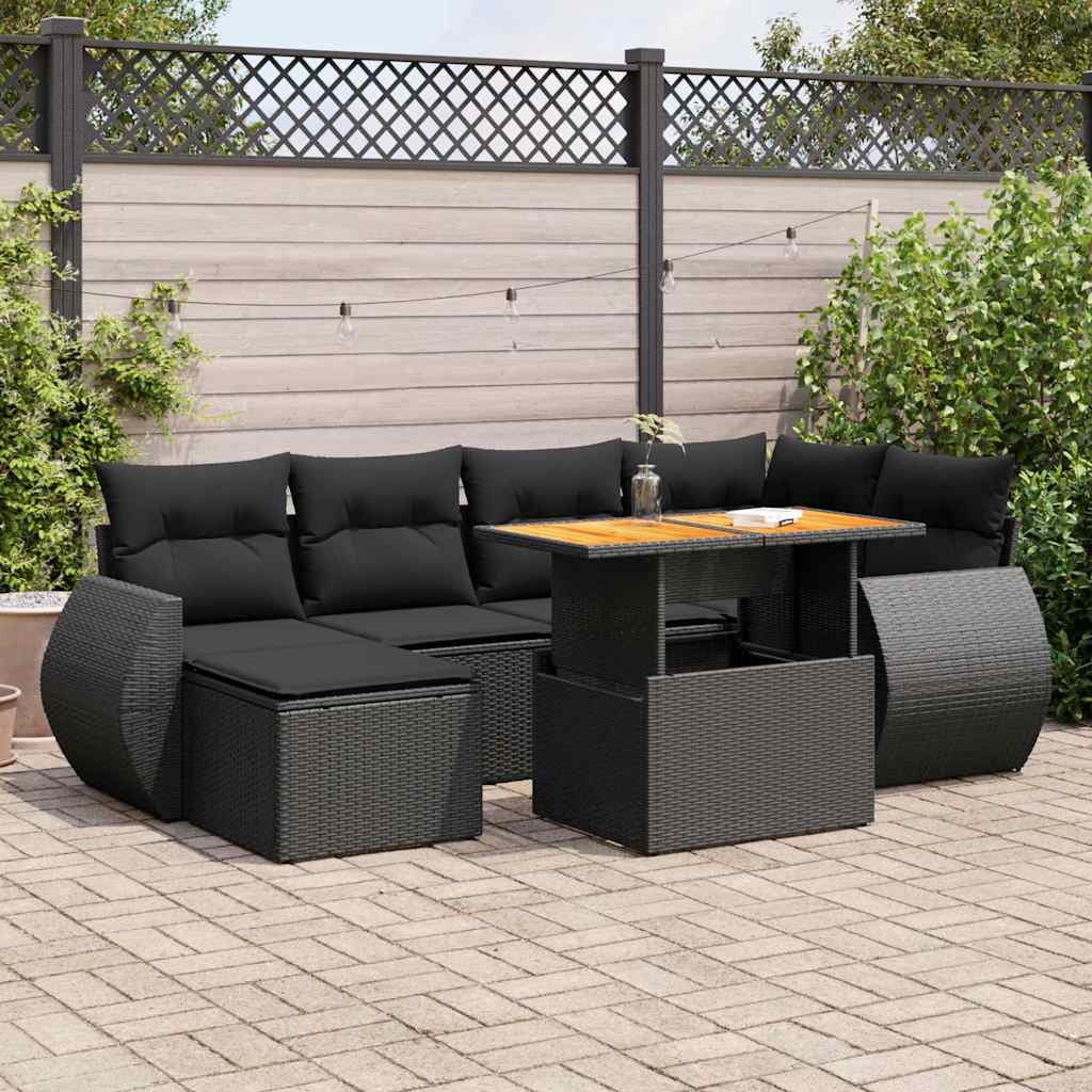Set Sofás De Jardín 7 Piezas Y Cojines Ratán Sintético Beige