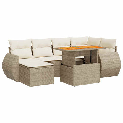 Set Sofás De Jardín 7 Piezas Y Cojines Ratán Sintético Beige