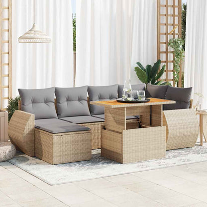 Set Sofás De Jardín 7 Piezas Y Cojines Ratán Sintético Beige