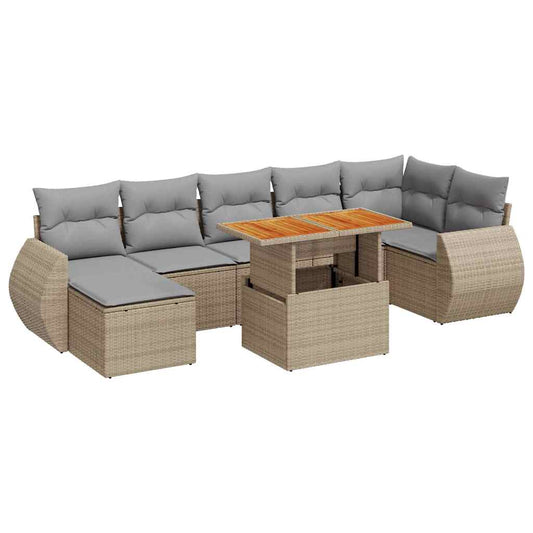 Set De Sofás De Jardín Y Cojines 8 Piezas Ratán Sintético Beige