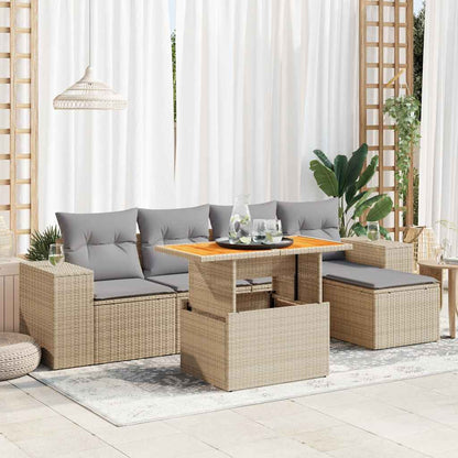 Juego De Sofás Jardín Con Cojines 6 Pzas Ratán Sintético Beige