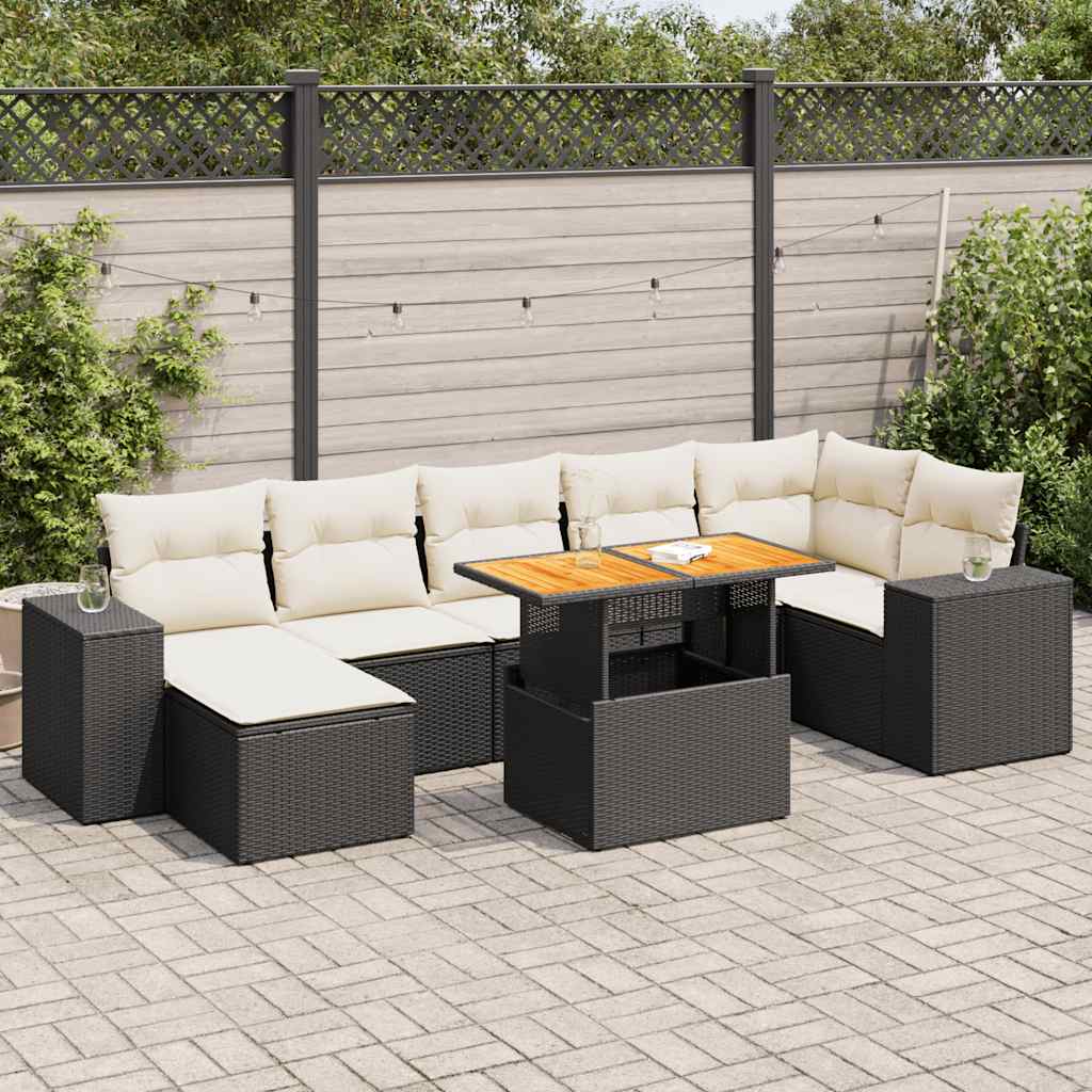 Set De Sofás De Jardín Y Cojines 8 Piezas Ratán Sintético Beige