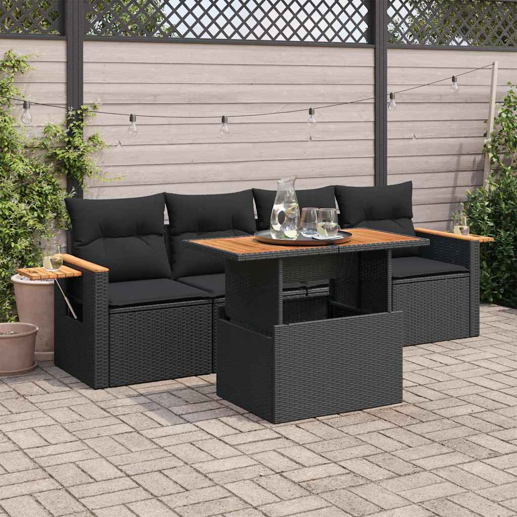 Set Sofás Jardín Y Cojines 5 Pzas Ratán Sintético Acacia