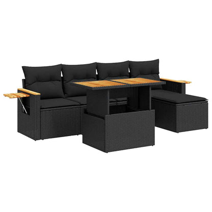 Set Sofás Jardín Y Cojines 6 Pzas Ratán Sintético Acacia