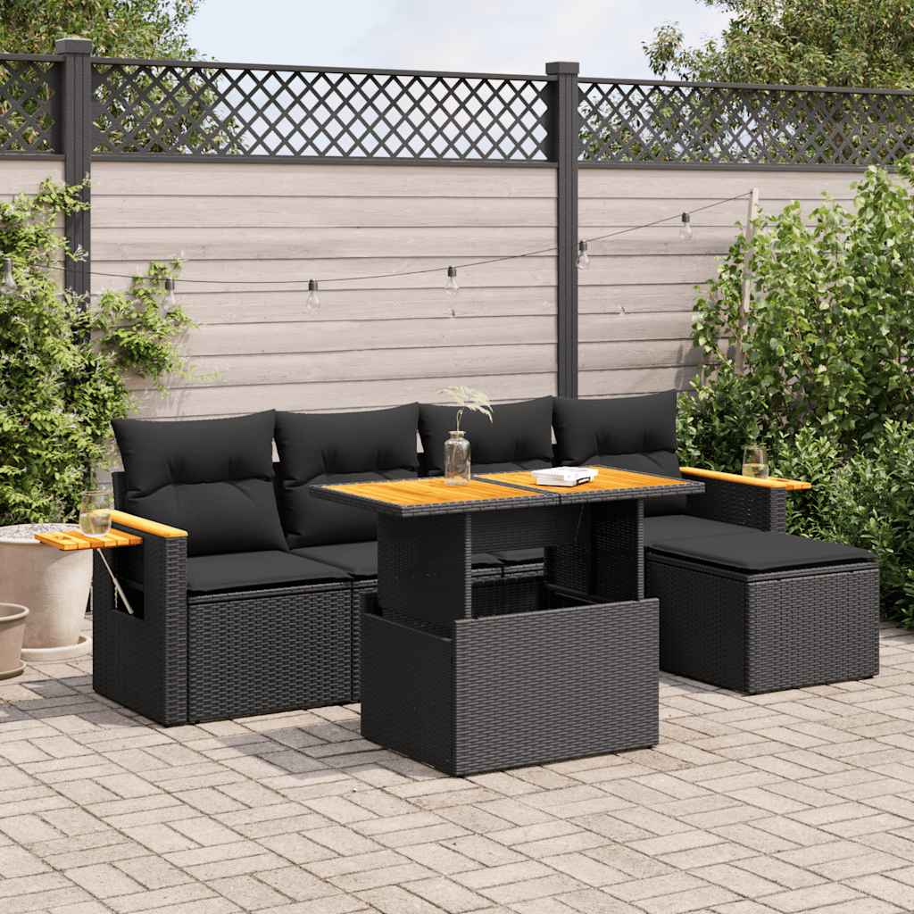 Set Sofás Jardín Y Cojines 6 Pzas Ratán Sintético Acacia