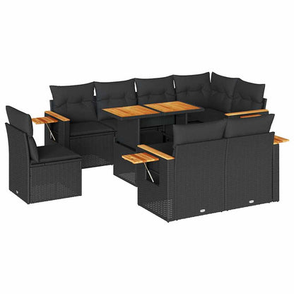 Set Sofás Jardín Y Cojines 9 Pzas Ratán Sintético Acacia