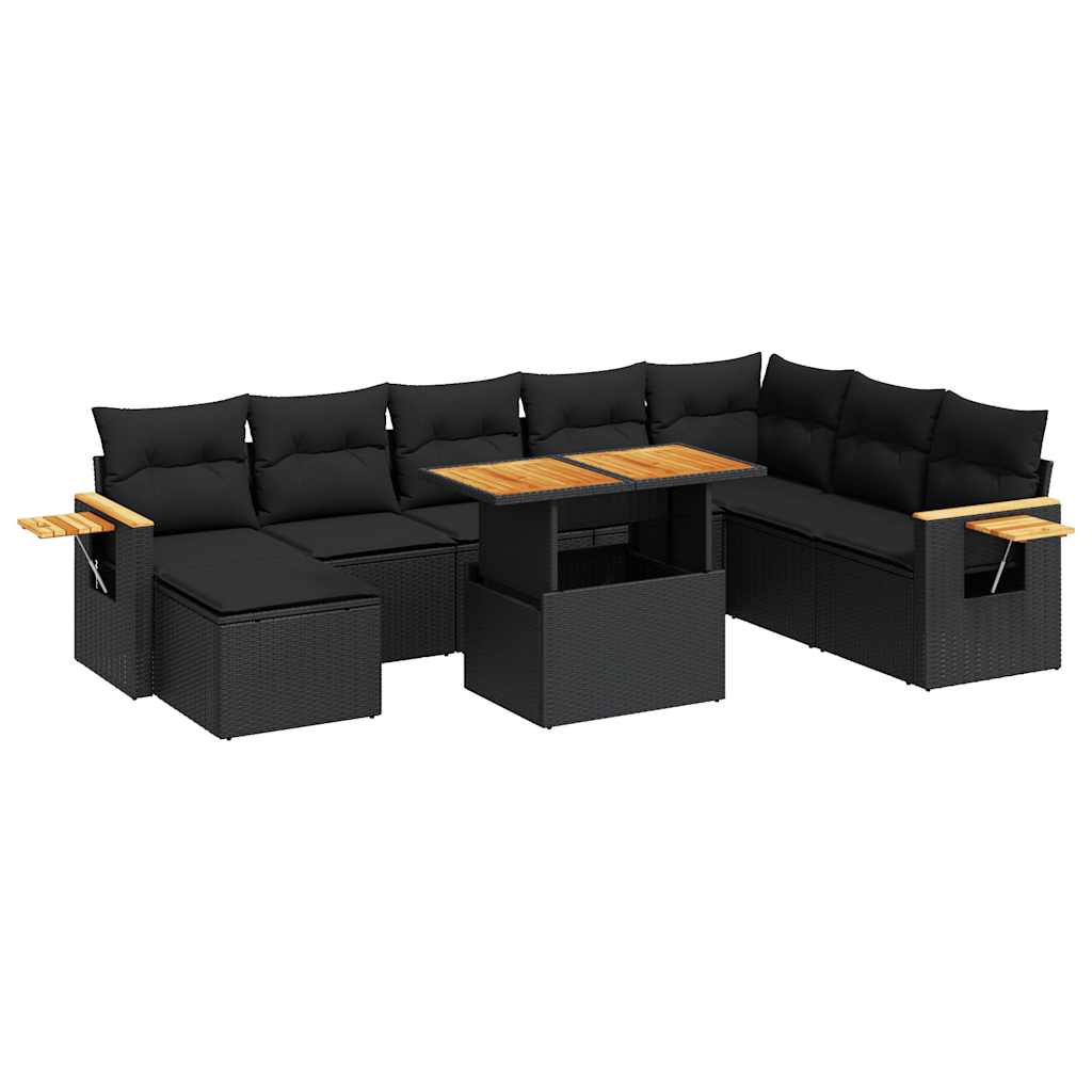 Set Sofás Jardín Y Cojines 9 Pzas Ratán Sintético Acacia