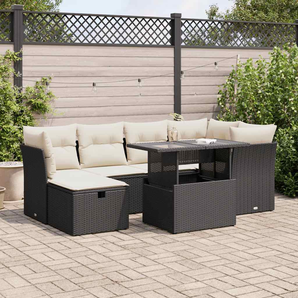 Set De Sofás De Jardín 7 Pzas Con Cojines Ratán Sintético