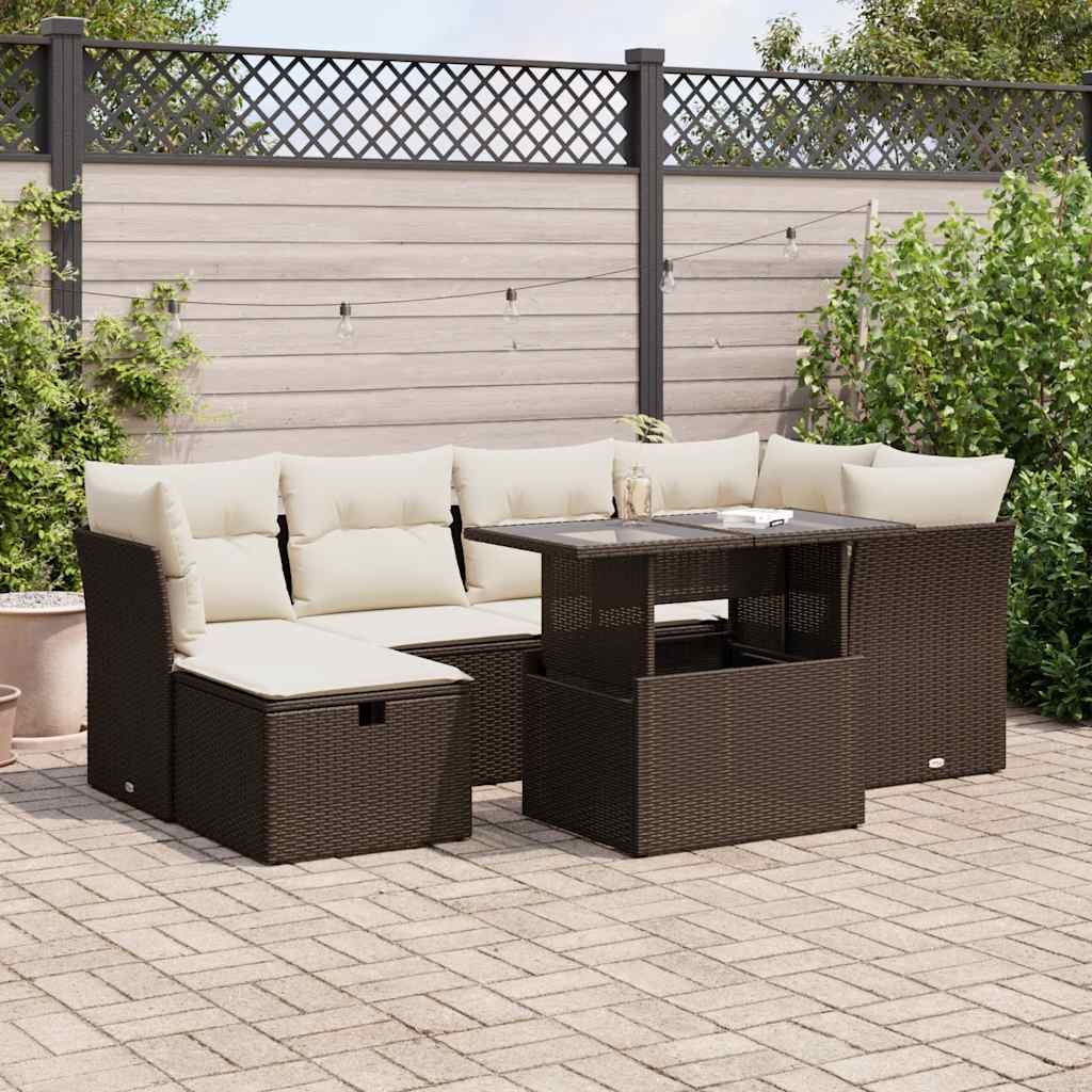 Set De Sofás De Jardín 7 Pzas Con Cojines Ratán Sintético