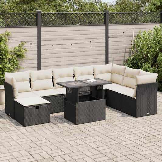 Set De Sofás De Jardín Con Cojines 9 Pzas Ratán Sintético Negro