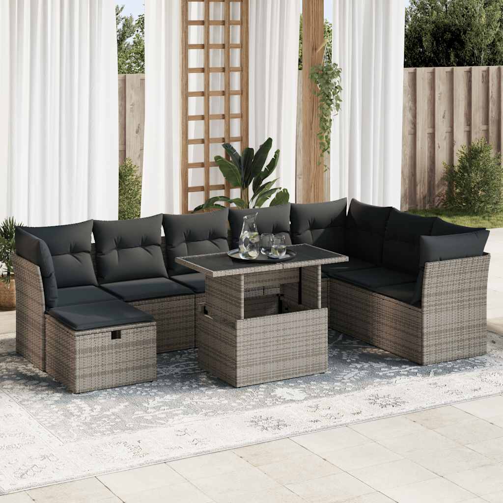 Set De Sofás De Jardín Con Cojines 9 Pzas Ratán Sintético Negro