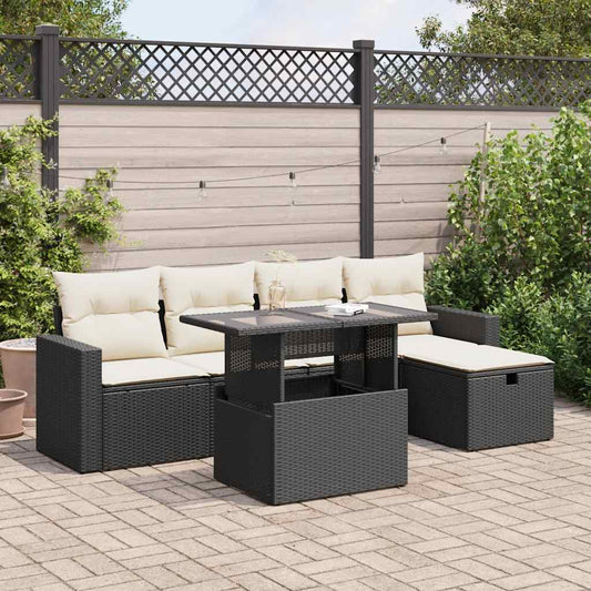 Set De Sofás De Jardín 6 Piezas Y Cojines Ratán Sintético Negro