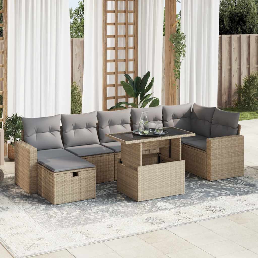 Set De Sofás De Jardín Y Cojines 8 Piezas Ratán Sintético
