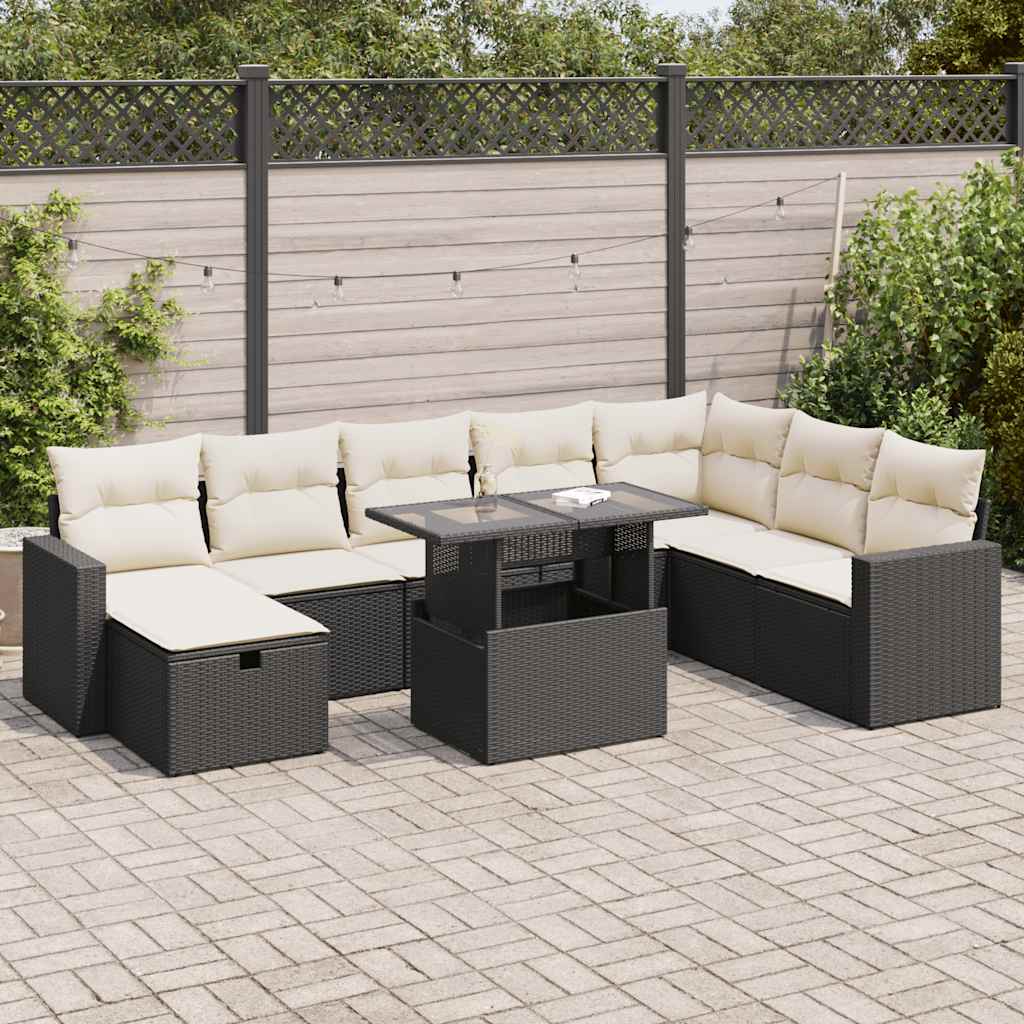 Set De Sofás De Jardín Con Cojines 9 Pzas Ratán Sintético Beige