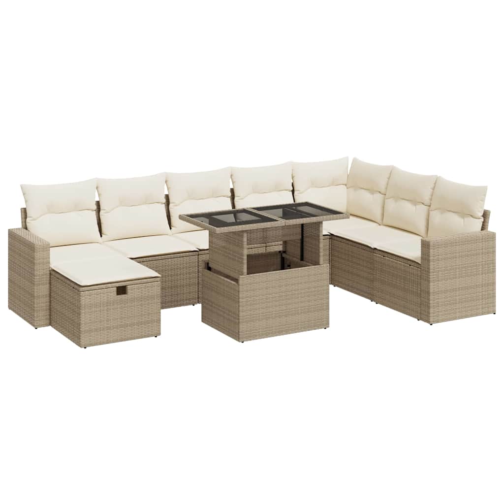 Set De Sofás De Jardín Con Cojines 9 Pzas Ratán Sintético Beige