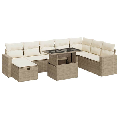 Set De Sofás De Jardín Con Cojines 9 Pzas Ratán Sintético Beige