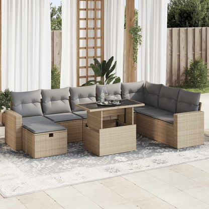 Set De Sofás De Jardín Con Cojines 9 Pzas Ratán Sintético Beige