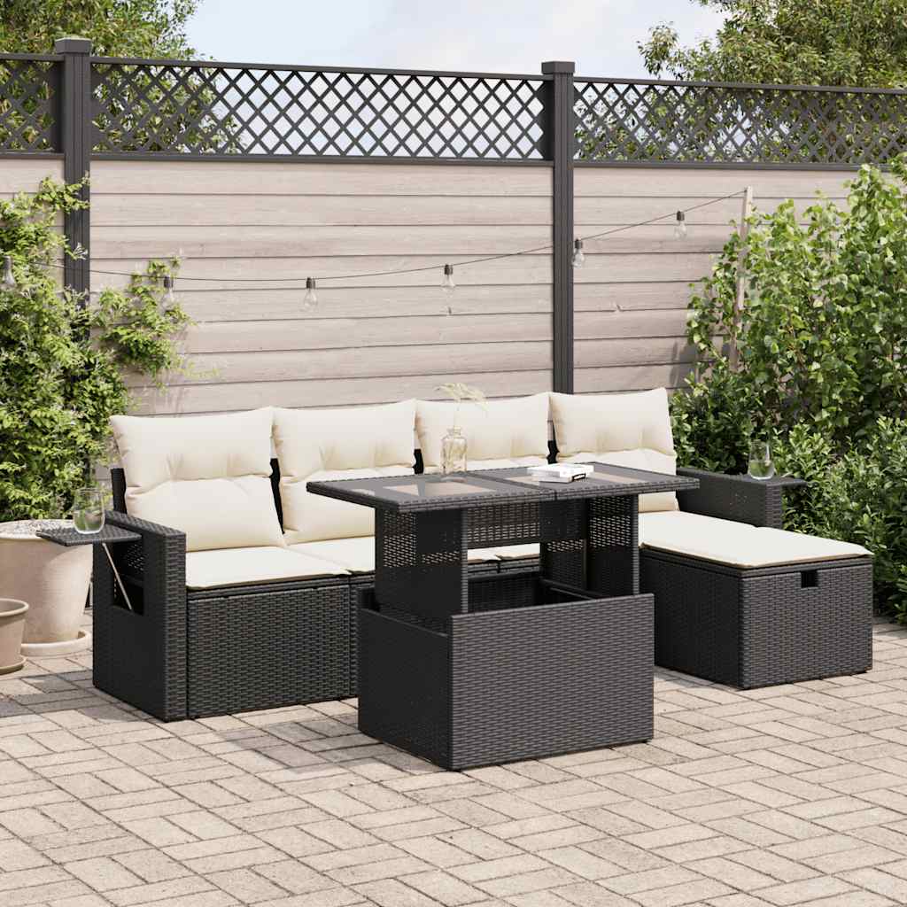 Set De Sofás De Jardín 6 Piezas Y Cojines Ratán Sintético Negro