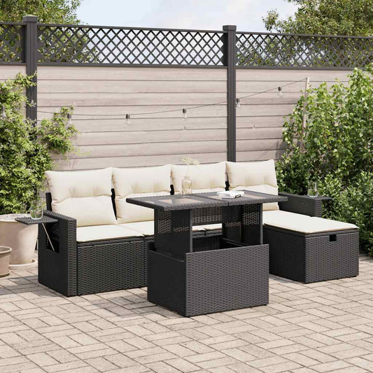 Set De Sofás De Jardín 6 Piezas Y Cojines Ratán Sintético Negro