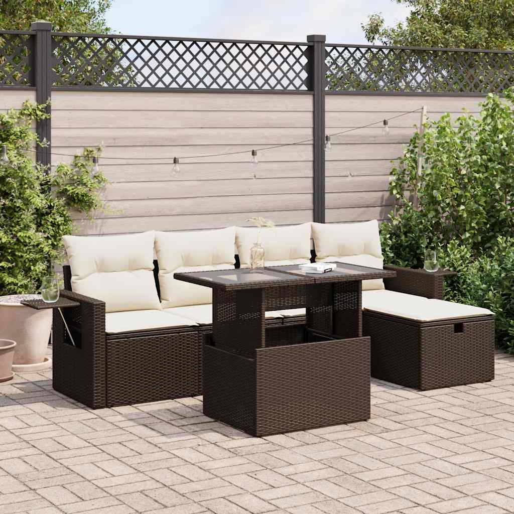 Set De Sofás De Jardín 6 Piezas Y Cojines Ratán Sintético Negro