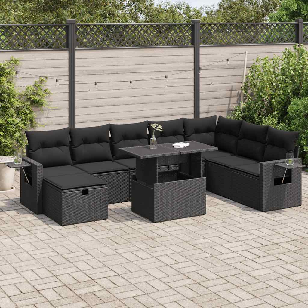 Set De Sofás De Jardín Con Cojines 9 Pzas Ratán Sintético Beige