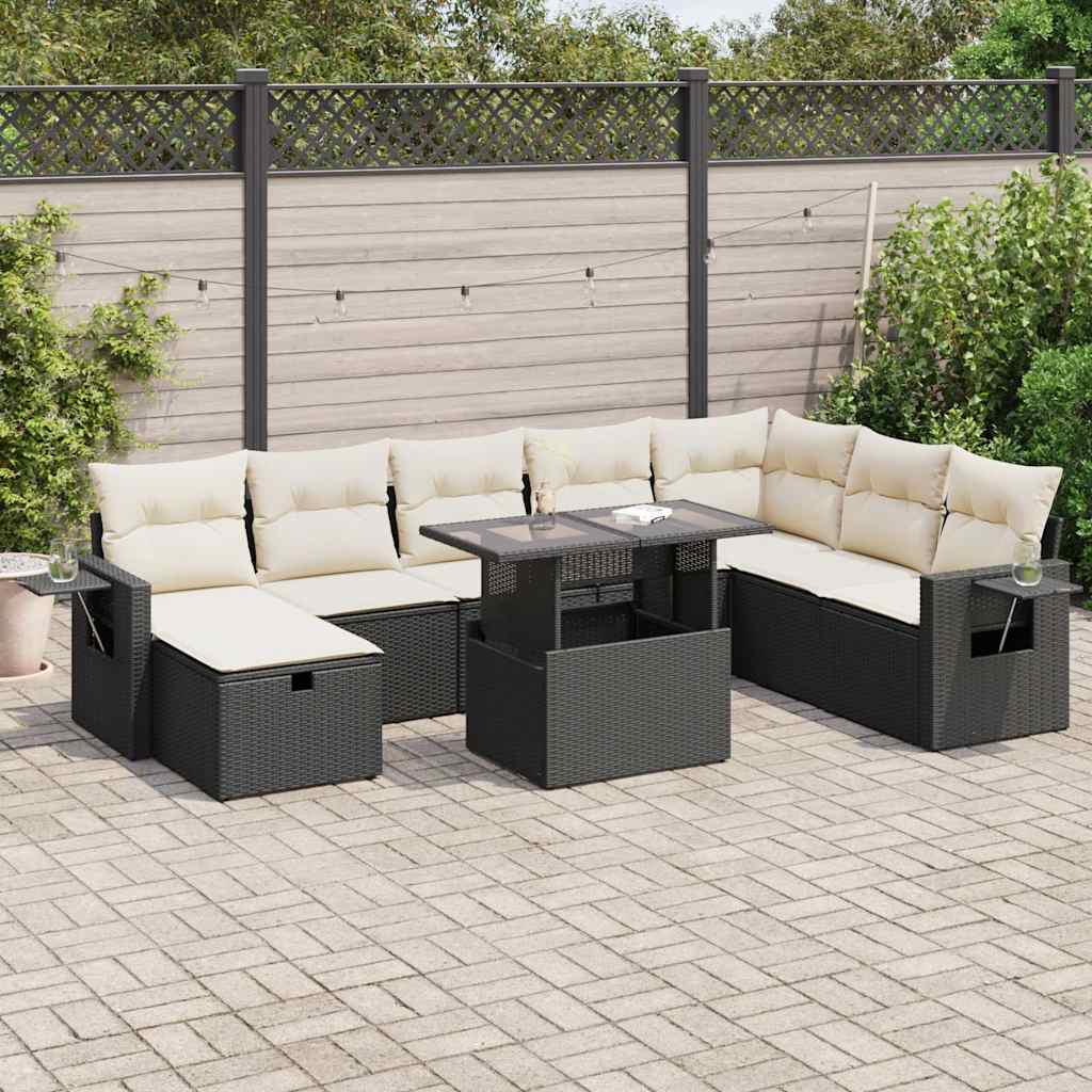 Set De Sofás De Jardín Con Cojines 9 Pzas Ratán Sintético Beige