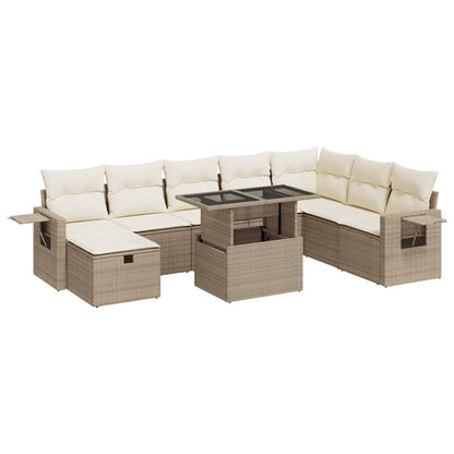 Set De Sofás De Jardín Con Cojines 9 Pzas Ratán Sintético Beige