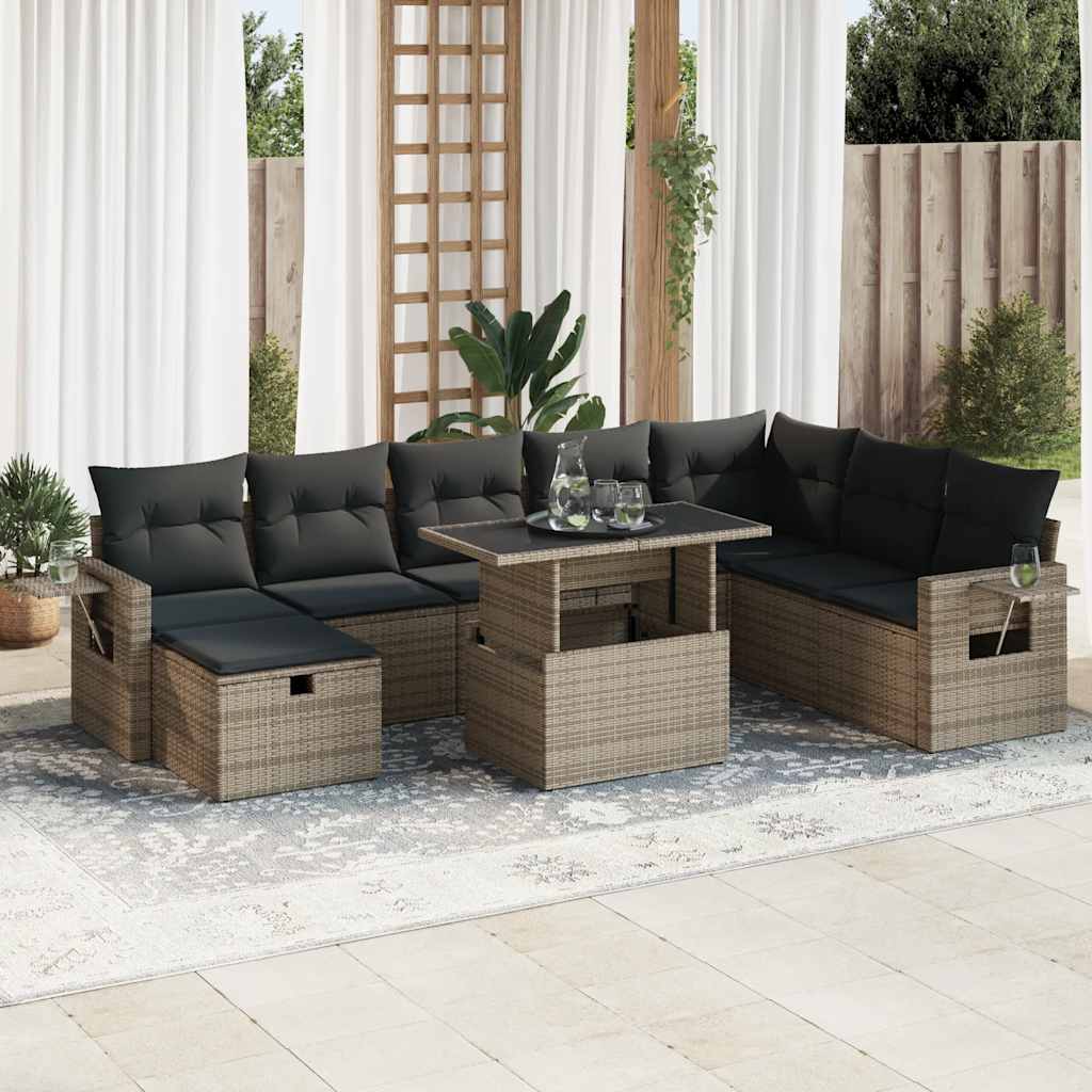 Set De Sofás De Jardín Con Cojines 9 Pzas Ratán Sintético Beige