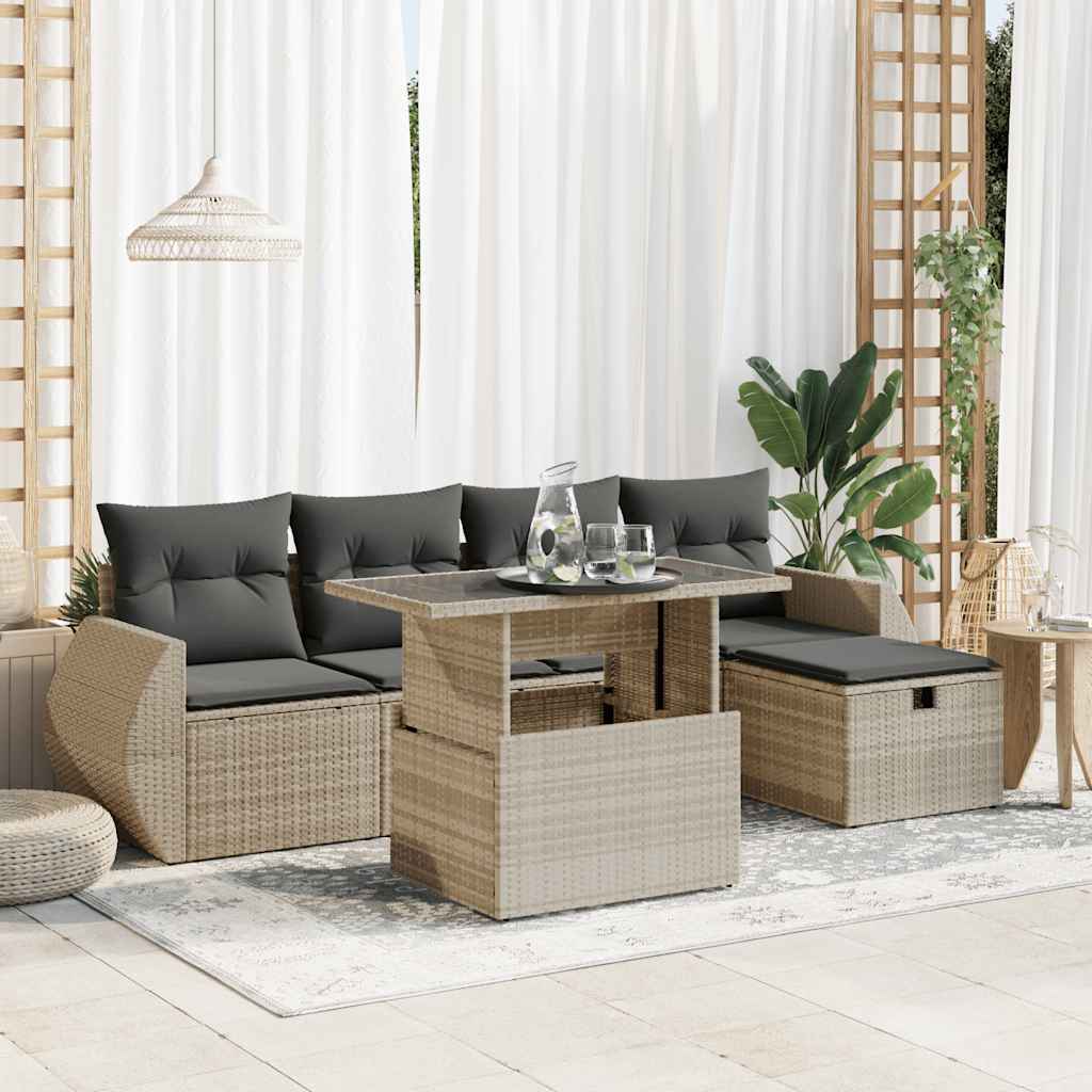 Set De Sofás De Jardín 6 Piezas Y Cojines Ratán Sintético Negro